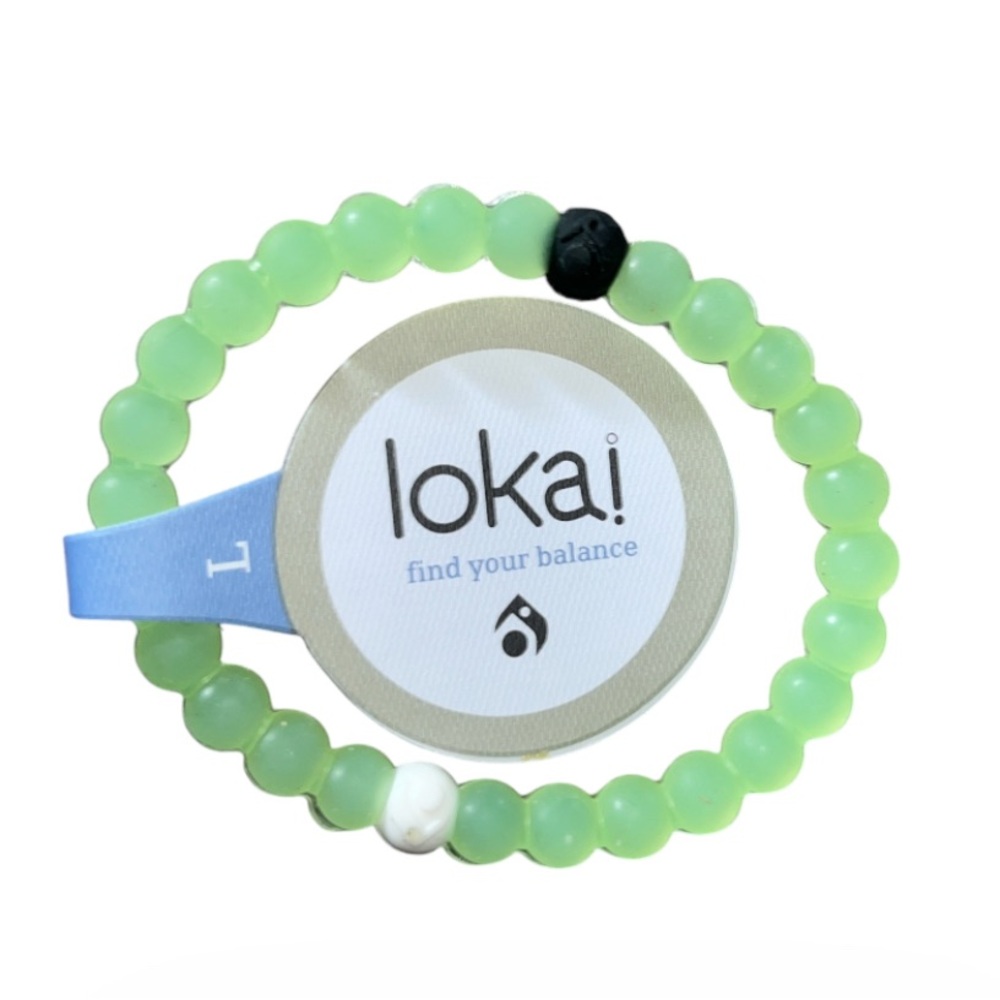 Lokai Light Green Beaded Balance Bracelet with Black and White Accents